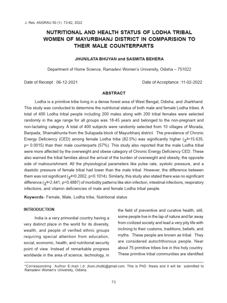 Nutritional Status of Lodha Tribal Women | PDF | Body Mass Index ...