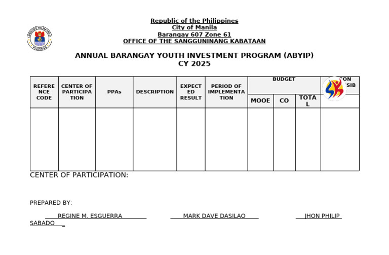 2025 Annual Barangay Youth Program | PDF