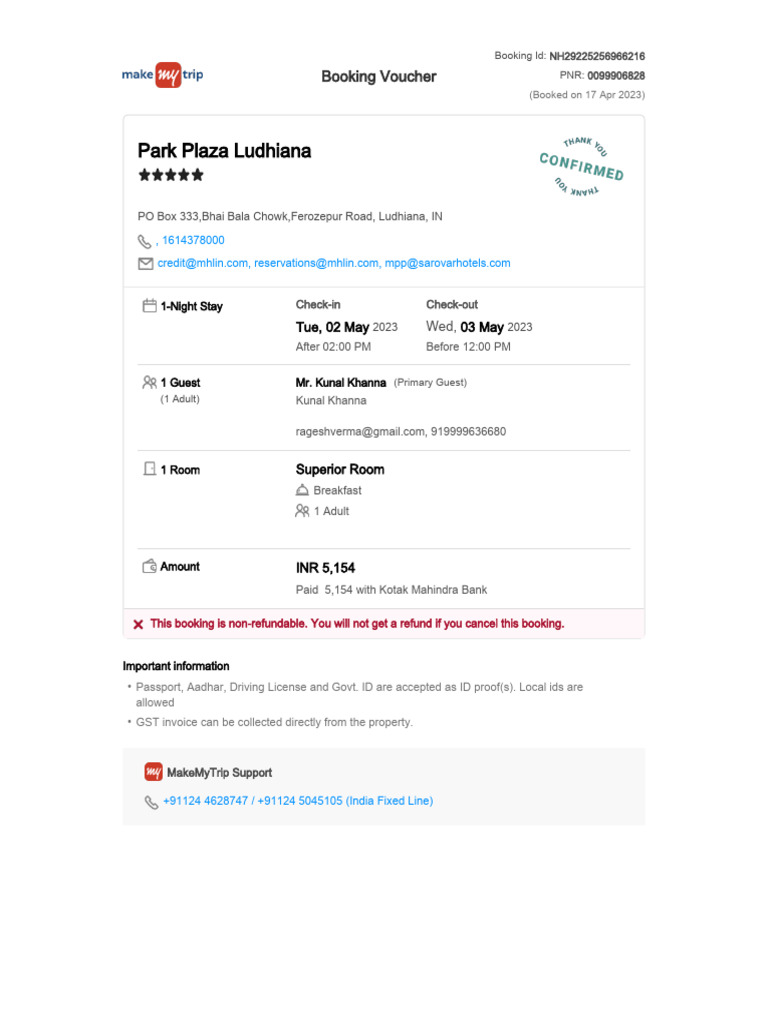 Booking Confirmation Voucher | PDF