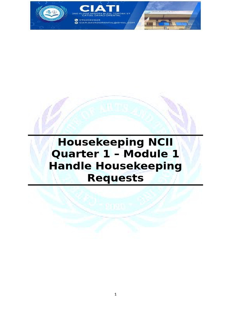 Housekeeping NCII Module 1 | PDF | Housekeeping | Bed