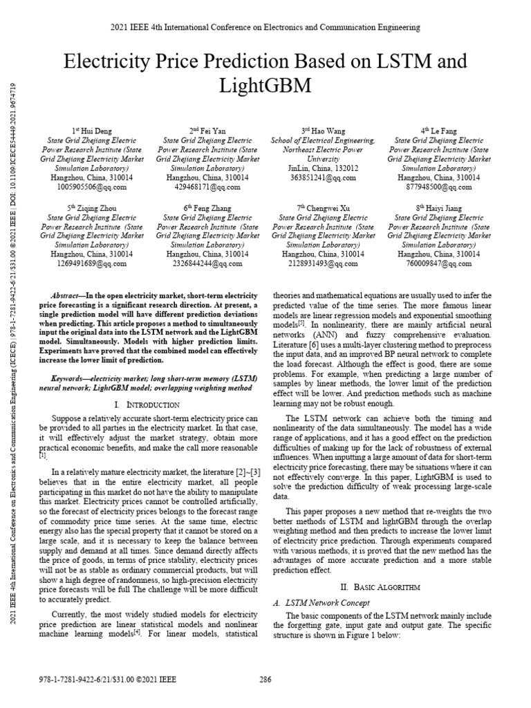 Electricity Price Forecasting with LSTM & LightGBM | PDF | Forecasting ...