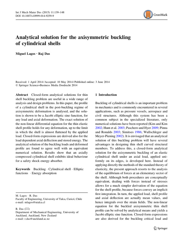 Analytical Solution For The Axisymmetric Buckling of Cylindrical Shells ...