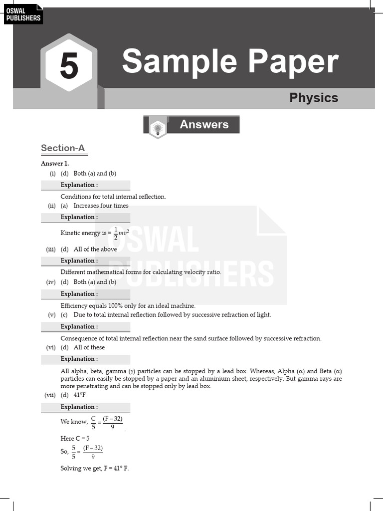 Physics Sample Paper 5 Answers | PDF | Atomic Nucleus | Neutron