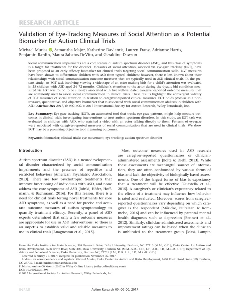 Validation of Eye Tracking Measures of Social Attention As A Potential ...