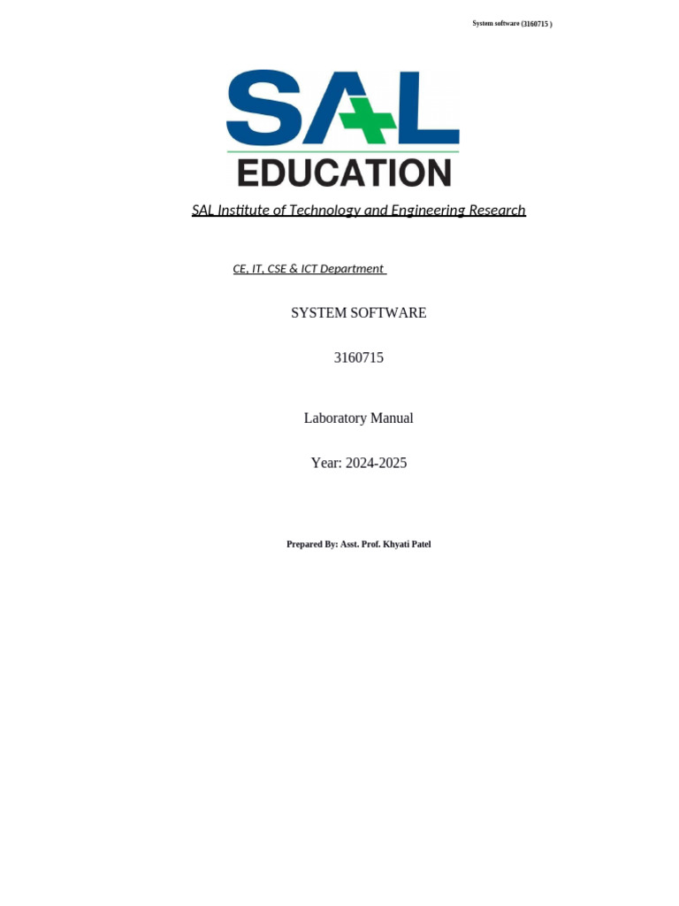 System Software Laboratory Manual 2024-25 | PDF | Parsing | Software ...