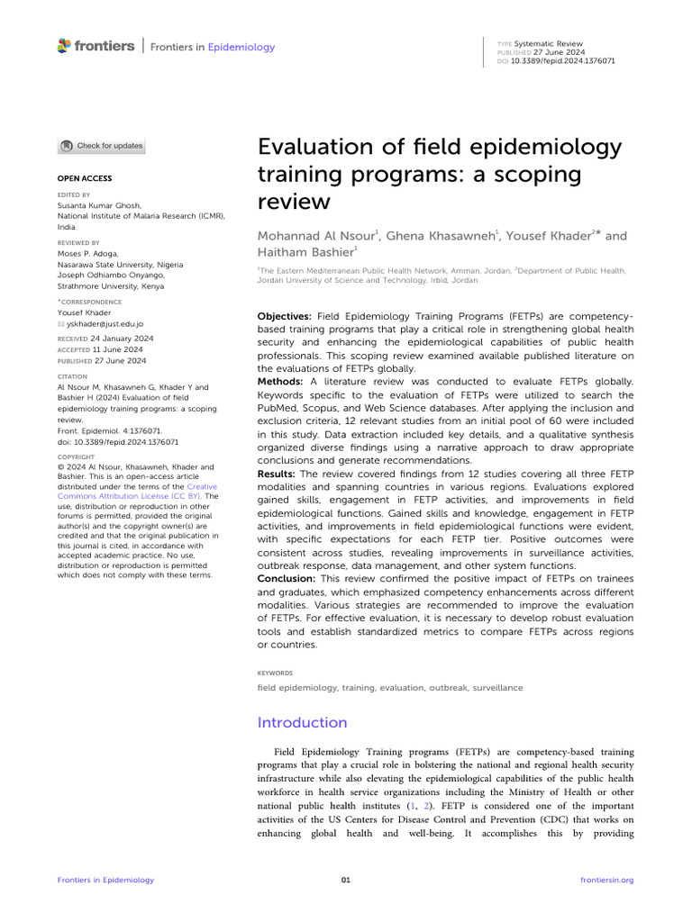 Evaluation of Field Epidemiology Training | PDF | Public Health ...