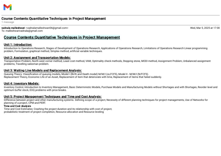 Quantitative Techniques in Project Management | PDF
