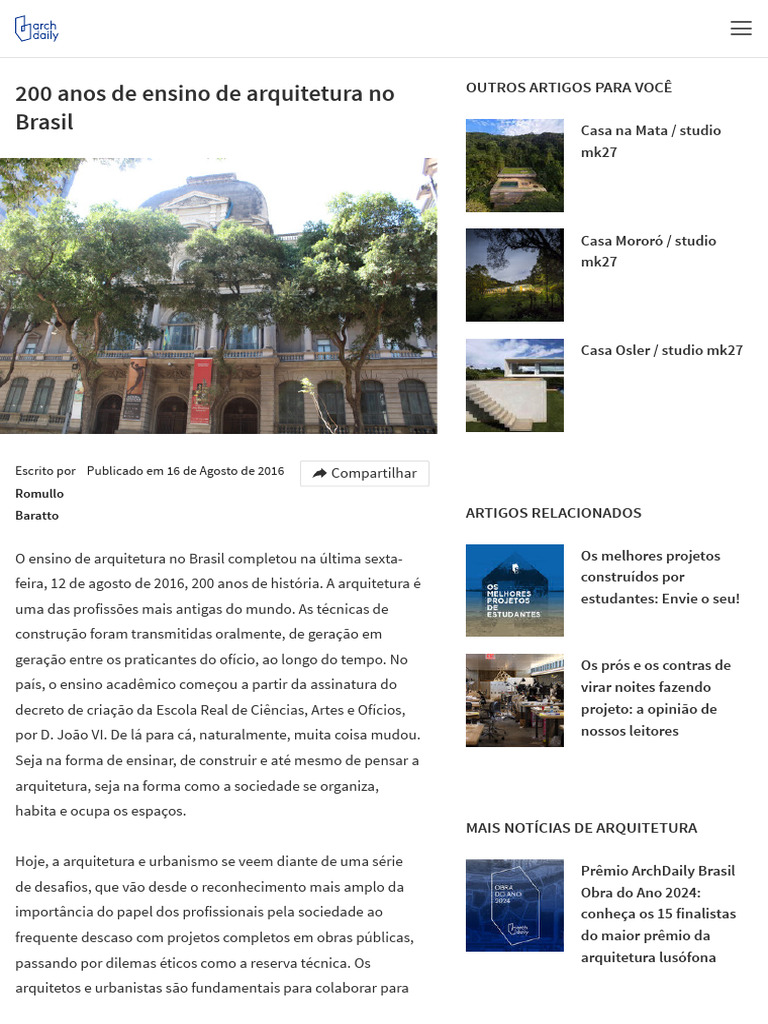200 Anos de Ensino de Arquitetura No Brasil - ArchDaily Brasil | PDF ...