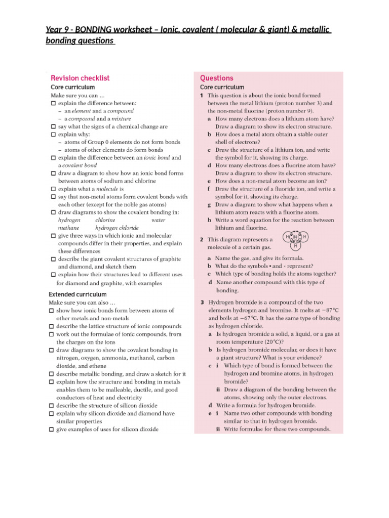 Bonding Worksheet | PDF