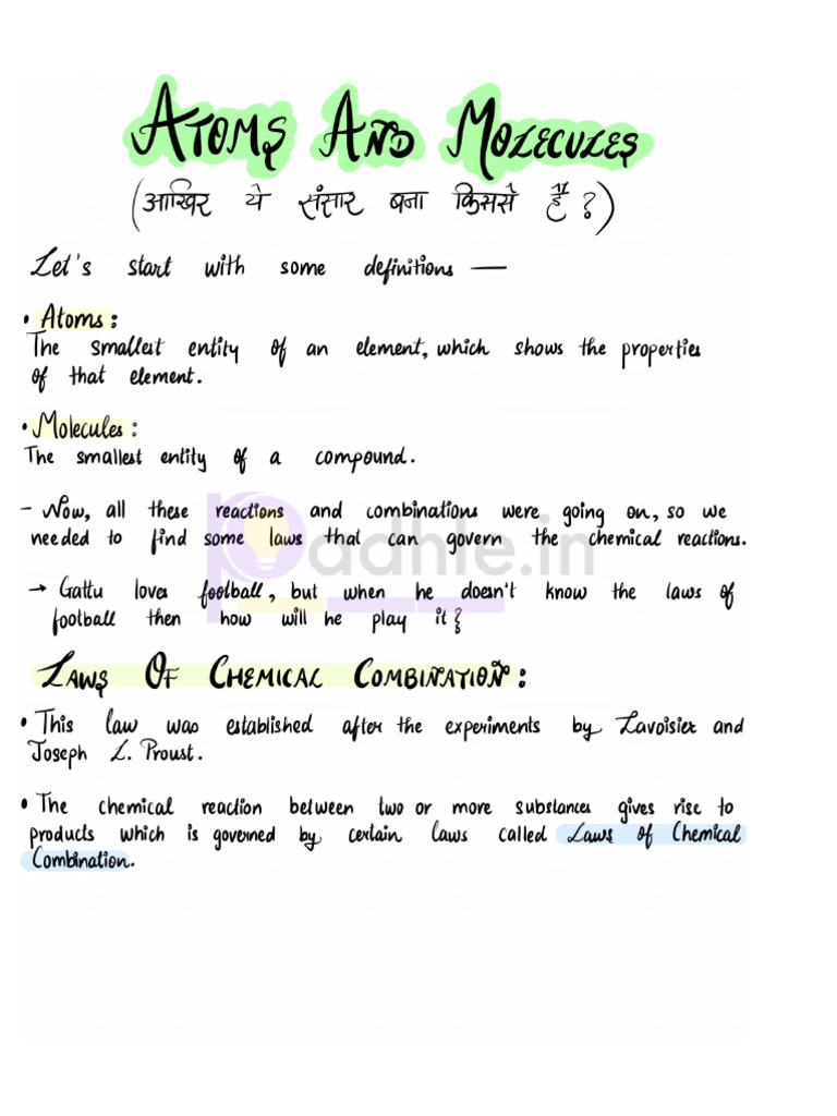 Atoms and Molecules - Padhle 9th Science Notes | PDF