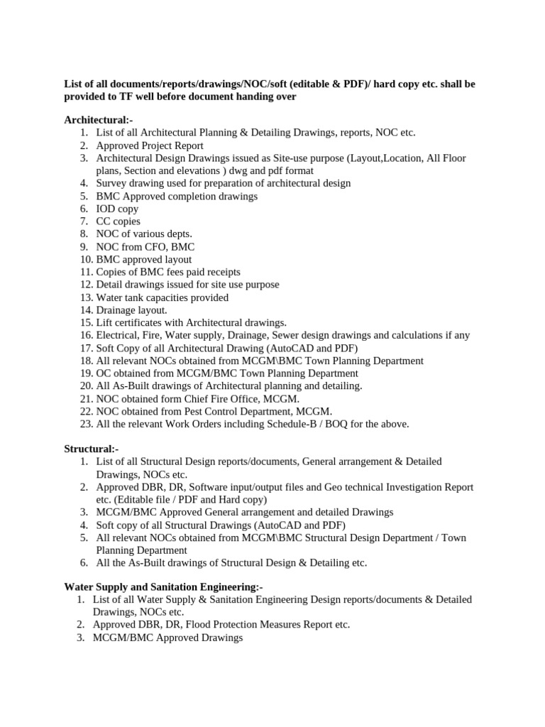 Comprehensive Document Checklist for TF | PDF