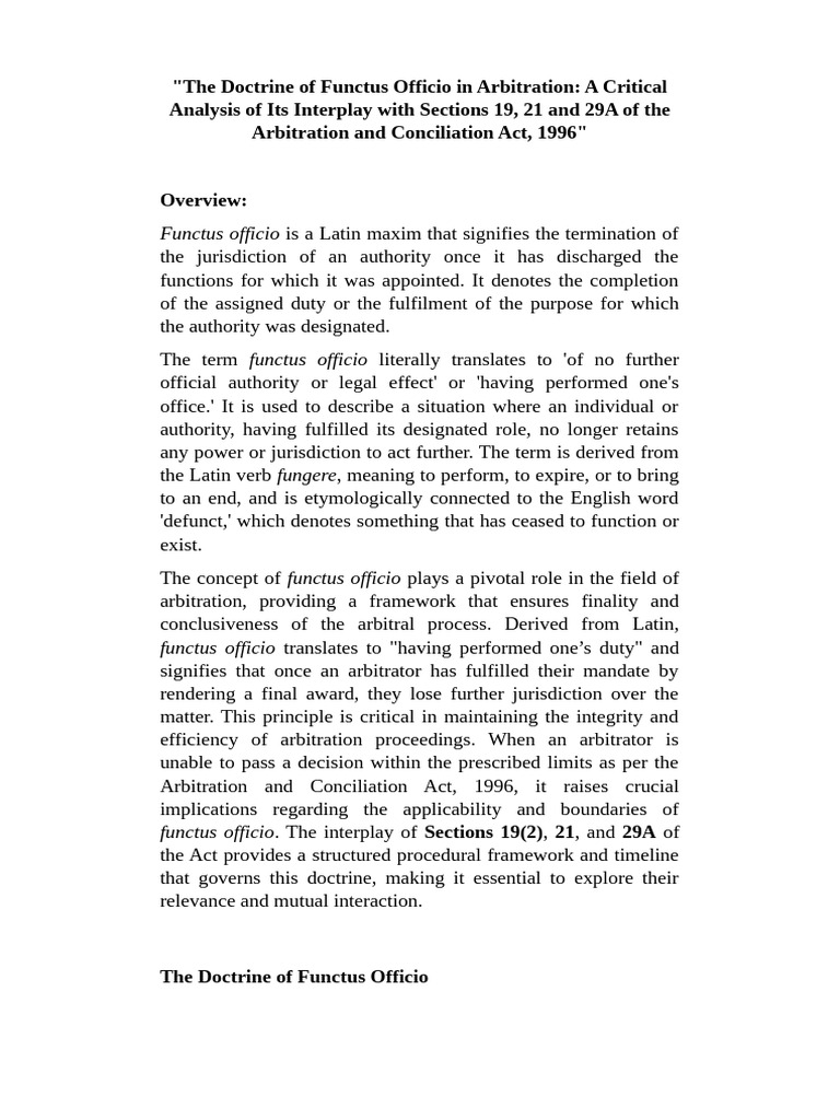 Functus Officio in Arbitration Law Analysis | PDF | Arbitration ...