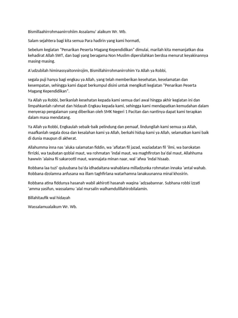 Doa Pembukaan Magang Kependidikan | PDF