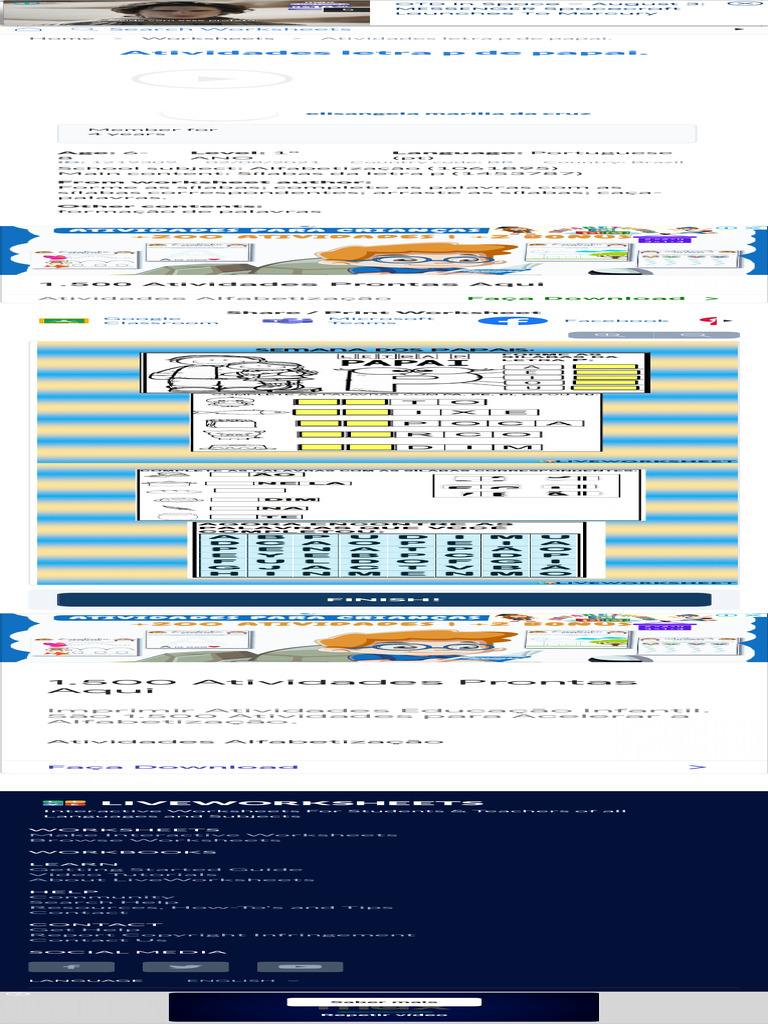Atividades Letra P de Papai. Worksheet Live Wor | PDF
