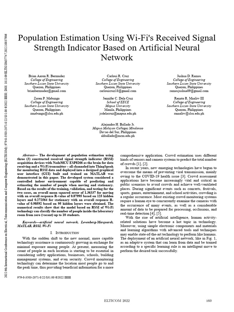 Wi-Fi RSSI-Based Population Estimation | PDF | Mean Squared Error ...