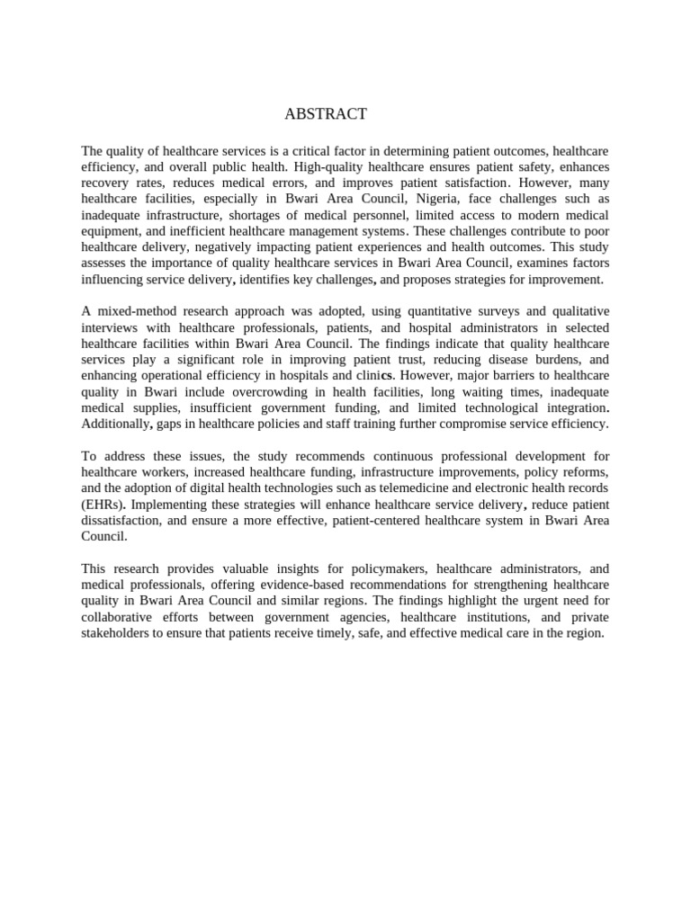Improving Healthcare Quality in Bwari | PDF | Health Care | Electronic ...