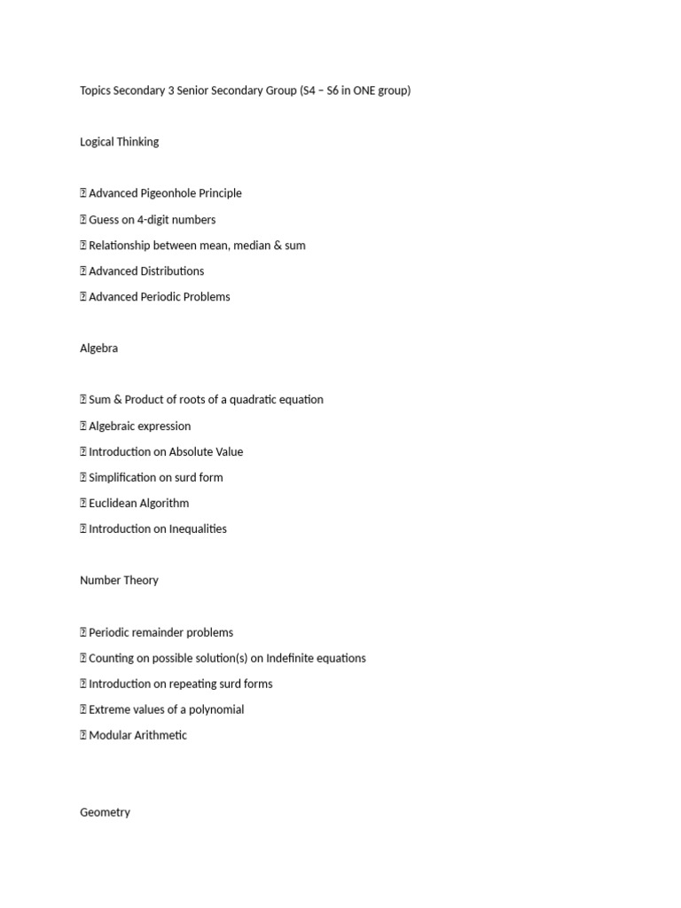 Secondary 3 Math Topics Overview | PDF