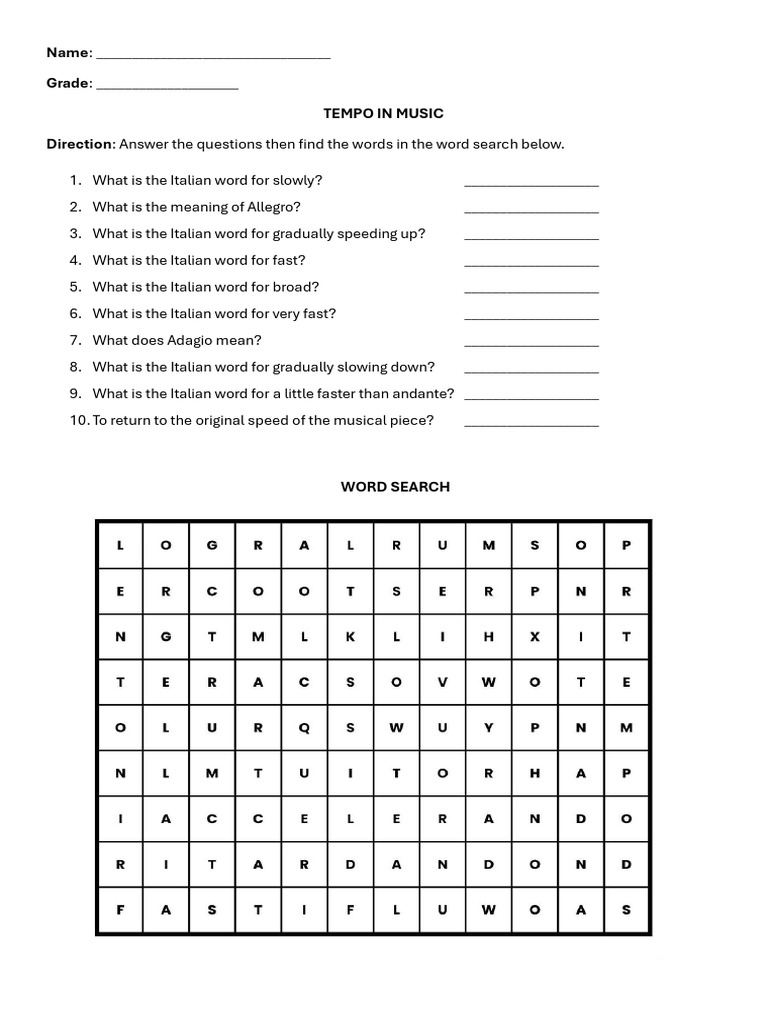 Name Grade Tempo in Music Direction | PDF