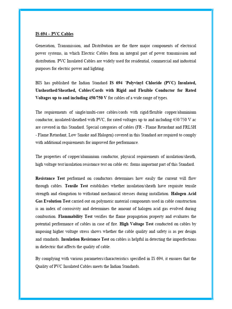 IS 694 PVC Cables Standards Overview | PDF