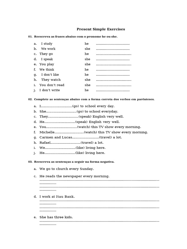 Present Simple Exercises for Practice | PDF