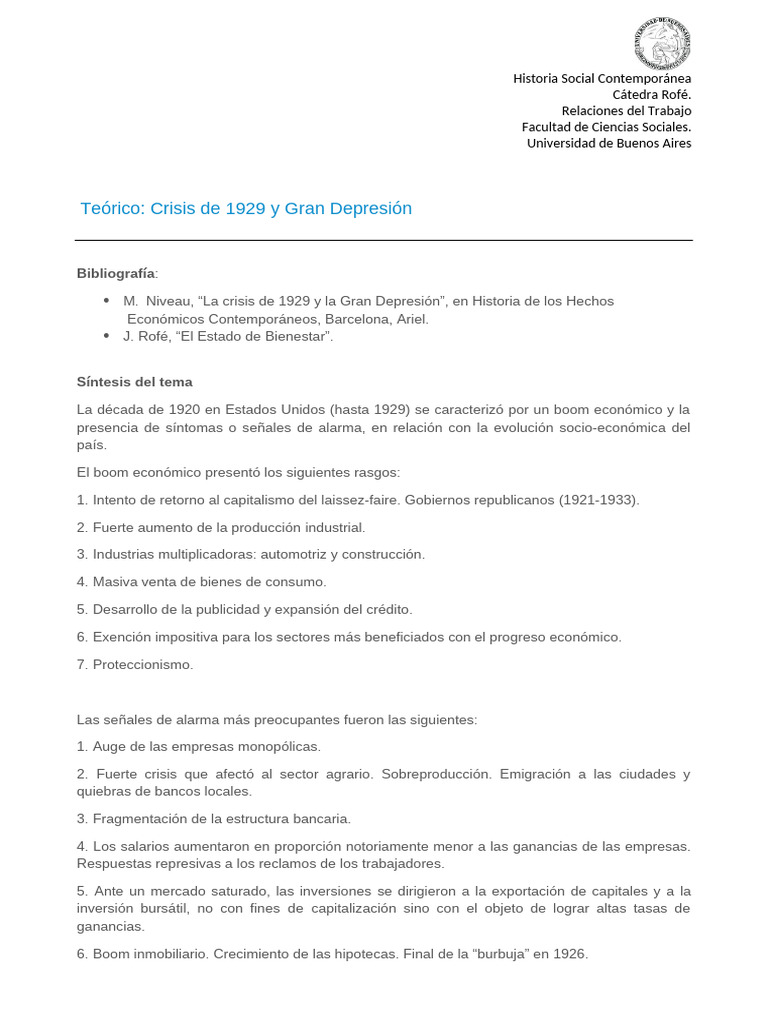 Crisis de 1929 y Gran Depresión: Análisis | PDF | Gran depresion ...