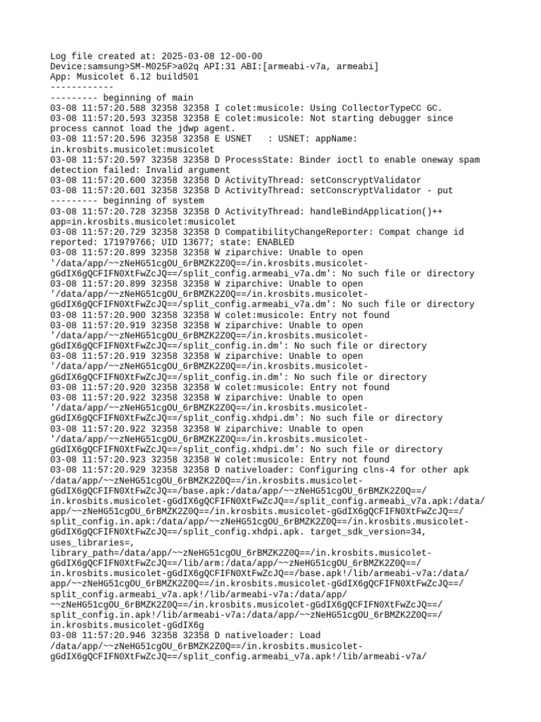 Musicolet Log File Analysis | PDF | Computing | Operating System Technology