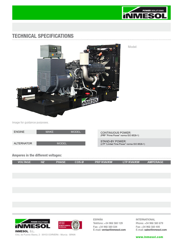 Inmesol AT-550 Generator Specifications | PDF | Engines | Mains Electricity