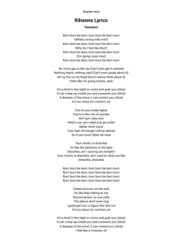 Disturbia Lyrics by Rihanna | PDF