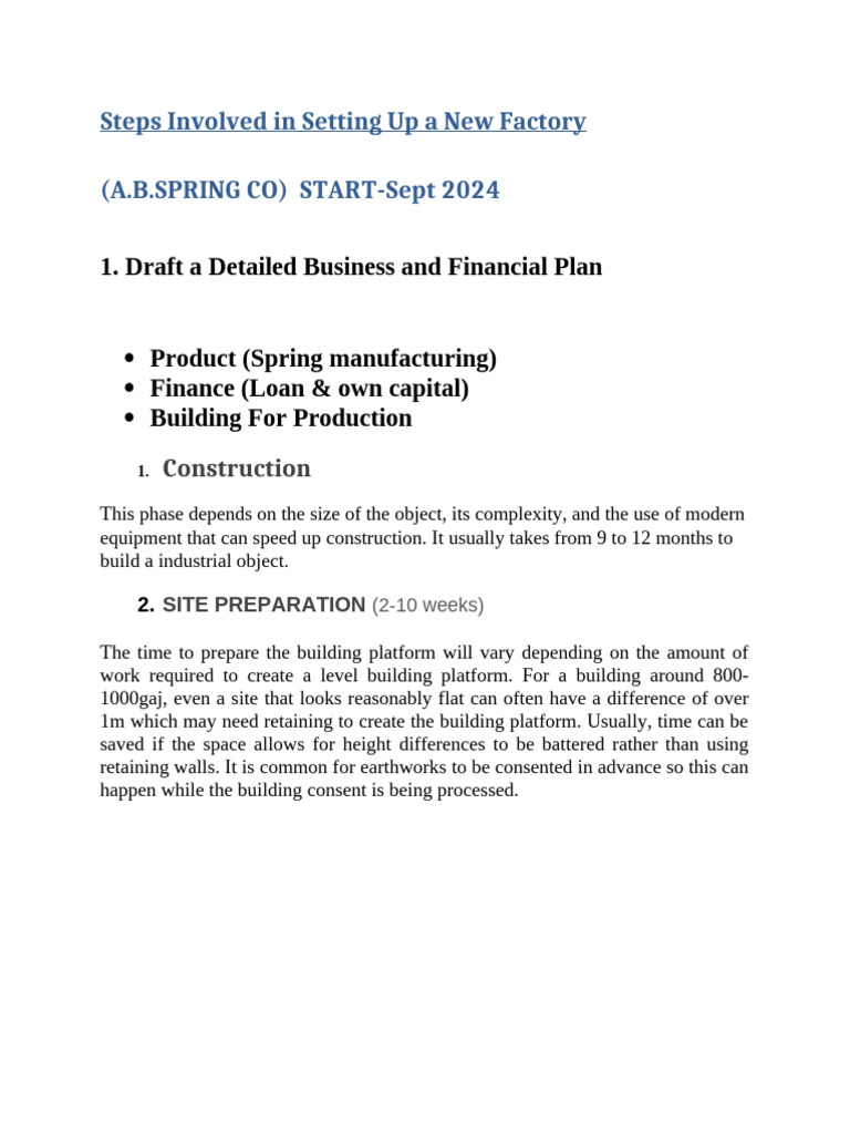Factory Setup Steps for Spring Manufacturing | PDF | Building | Warehouse