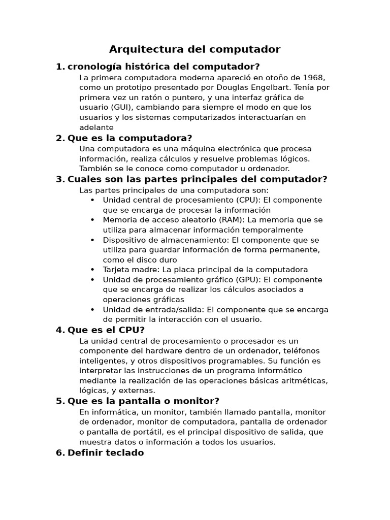 Guía Completa sobre Arquitectura del Computador | PDF | Hardware de la ...