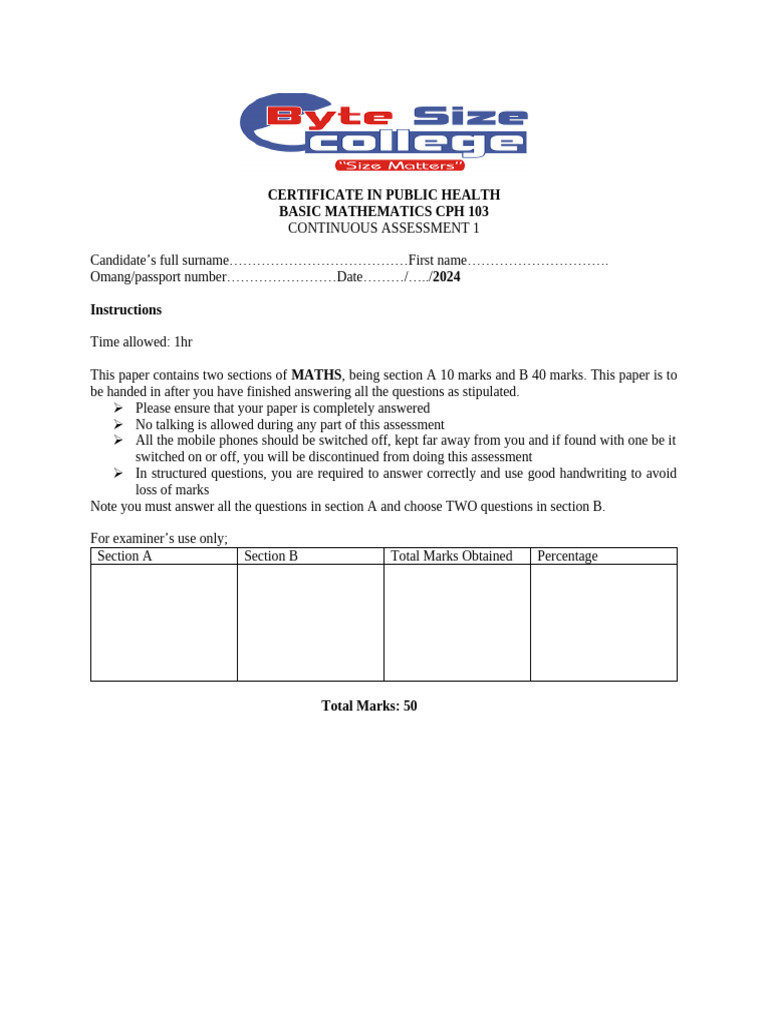 Public Health Basic Mathematics Assessment | PDF | Arithmetic ...