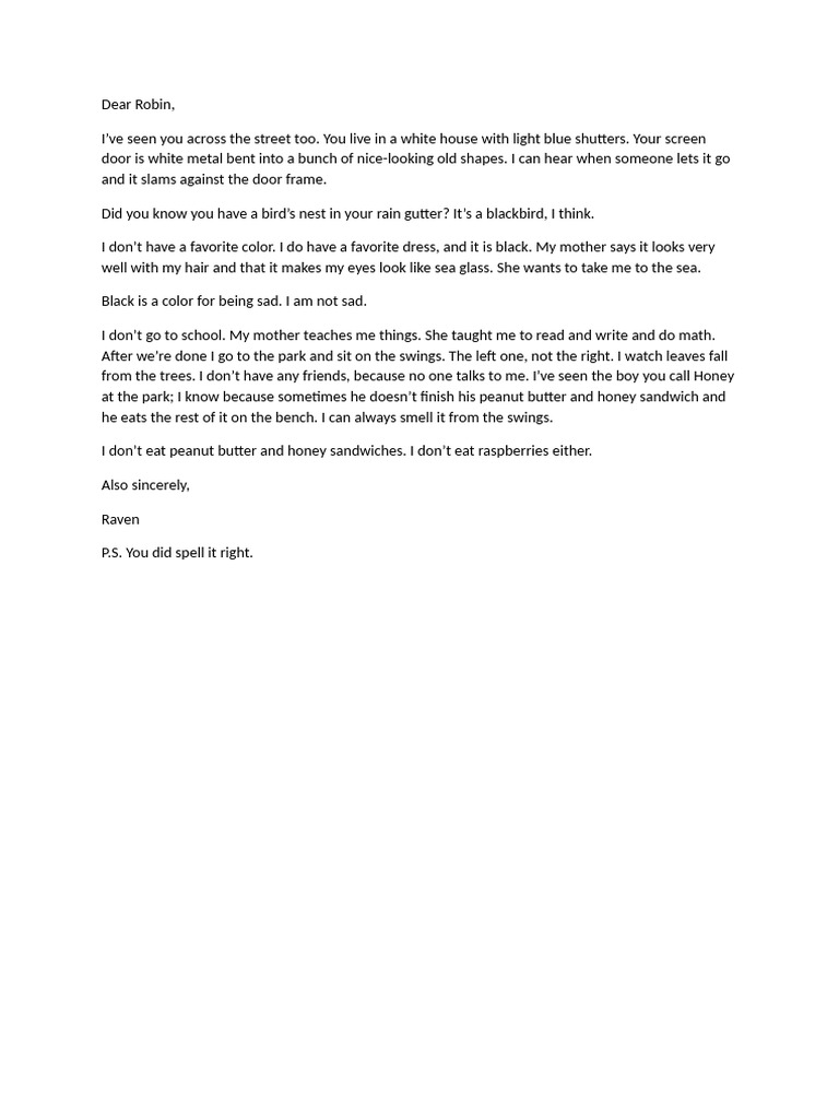 Raven's Letter to Robin | PDF