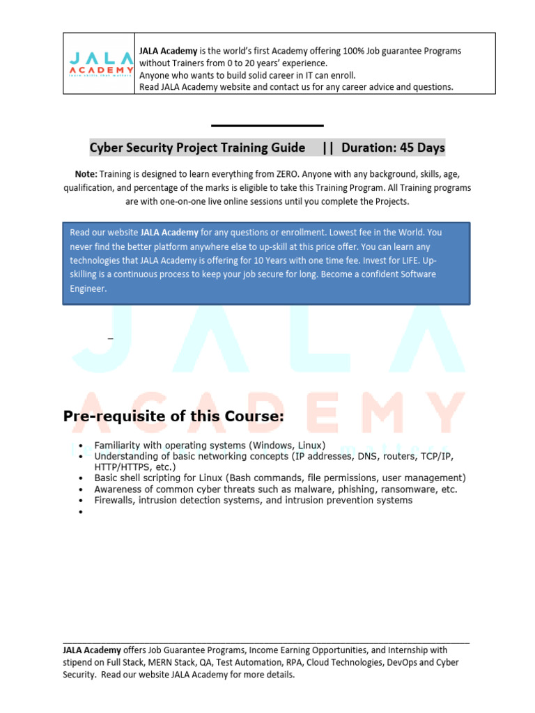 JALA Academy: 100% Job Guarantee Cyber Security Course | PDF | Computer ...