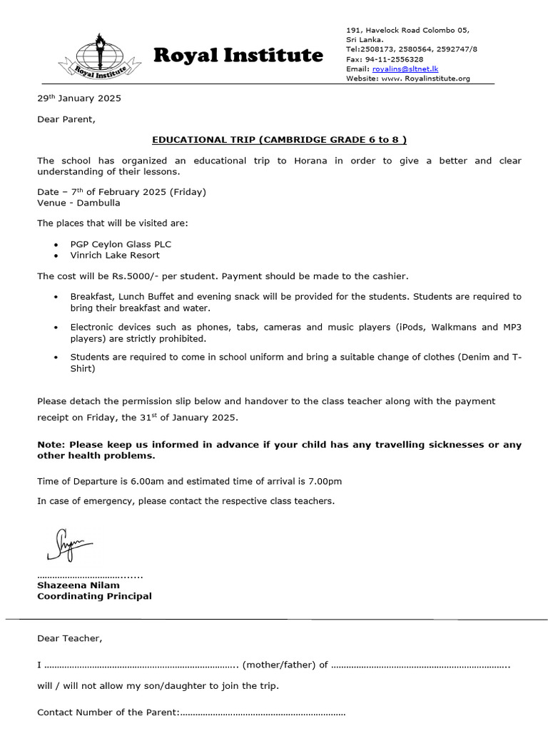 Educational Trip - Grade 6 To 8 | PDF