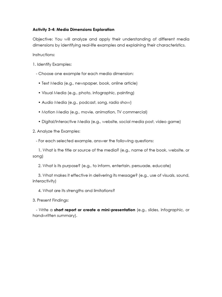 Activity 3-4 Media Dimensions | PDF | Cognitive Science | Communication