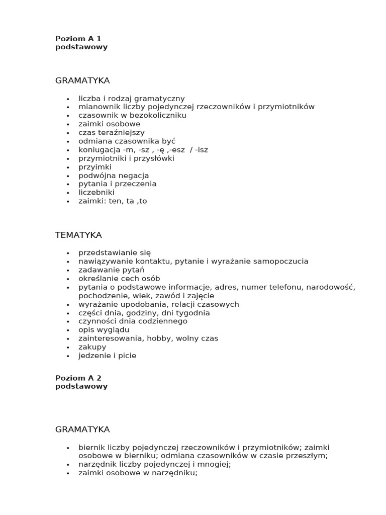 Poziom A 1 | PDF