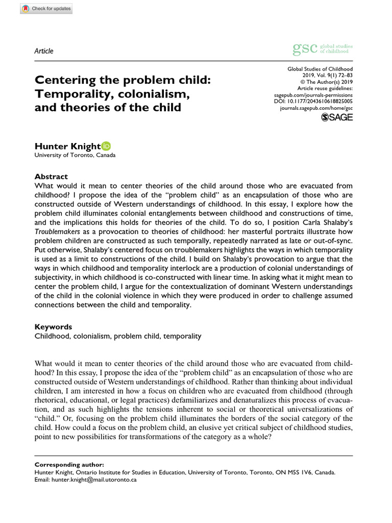 Knight 2019 Centering The Problem Child Temporality Colonialism and ...