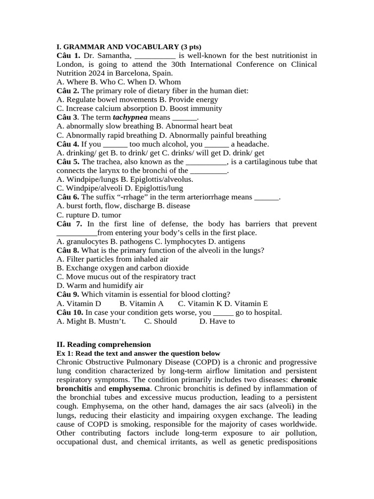 Medical Quiz on Nutrition and COPD | PDF | Chronic Obstructive ...