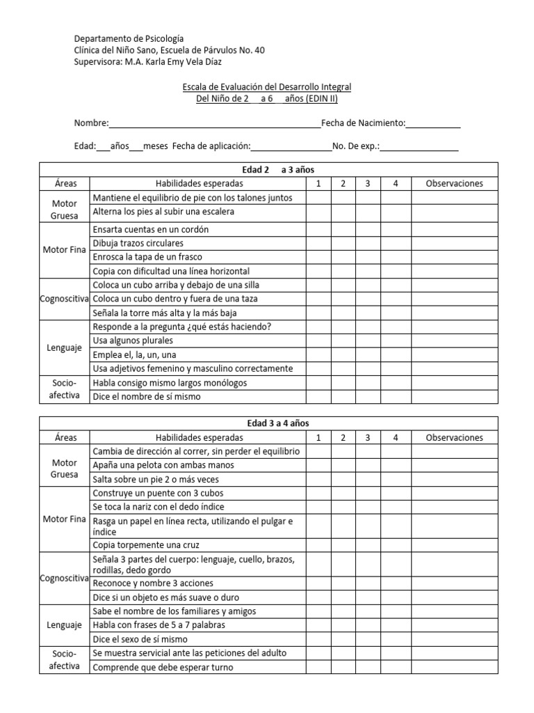Escala EDIN II: Evaluación Infantil | PDF