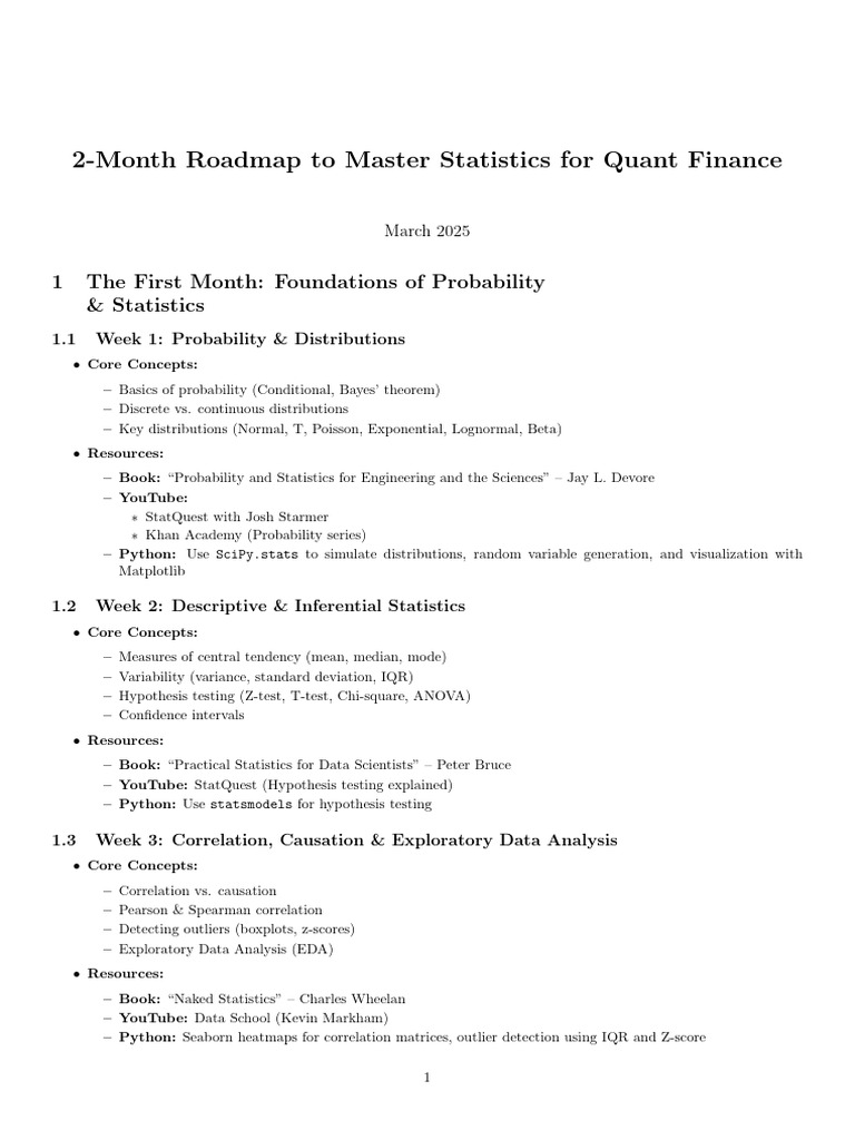Mastering Statistics for Quant Finance | PDF | Statistics | Time Series