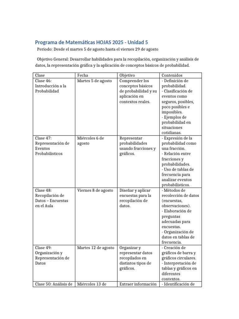 Matemáticas 2025: Unidad 5 - Probabilidad y Datos | PDF | Datos ...