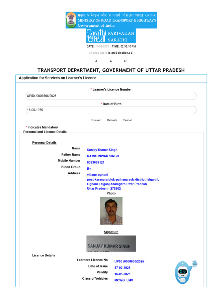 Learner's Licence Application Details | PDF | Driving