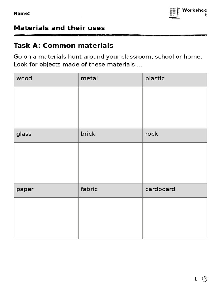 Classroom Materials Exploration Worksheet | PDF