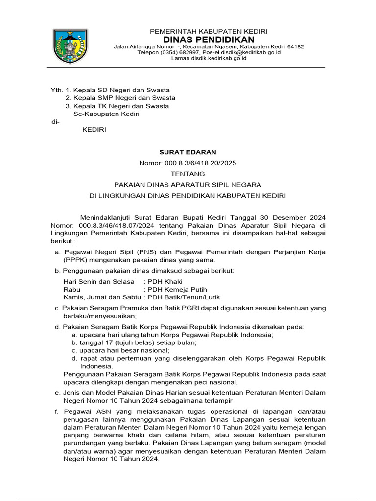 Surat Edaran Pakaian Dinas ASN 2025 | PDF