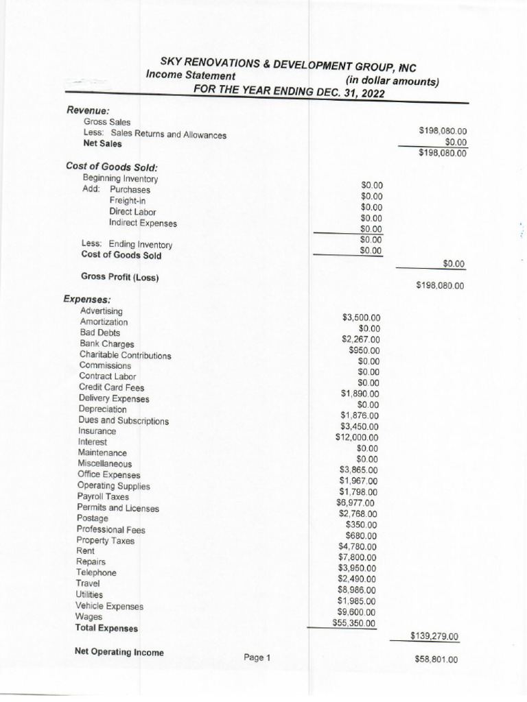 Current Balance Sheet and Income Statement | PDF