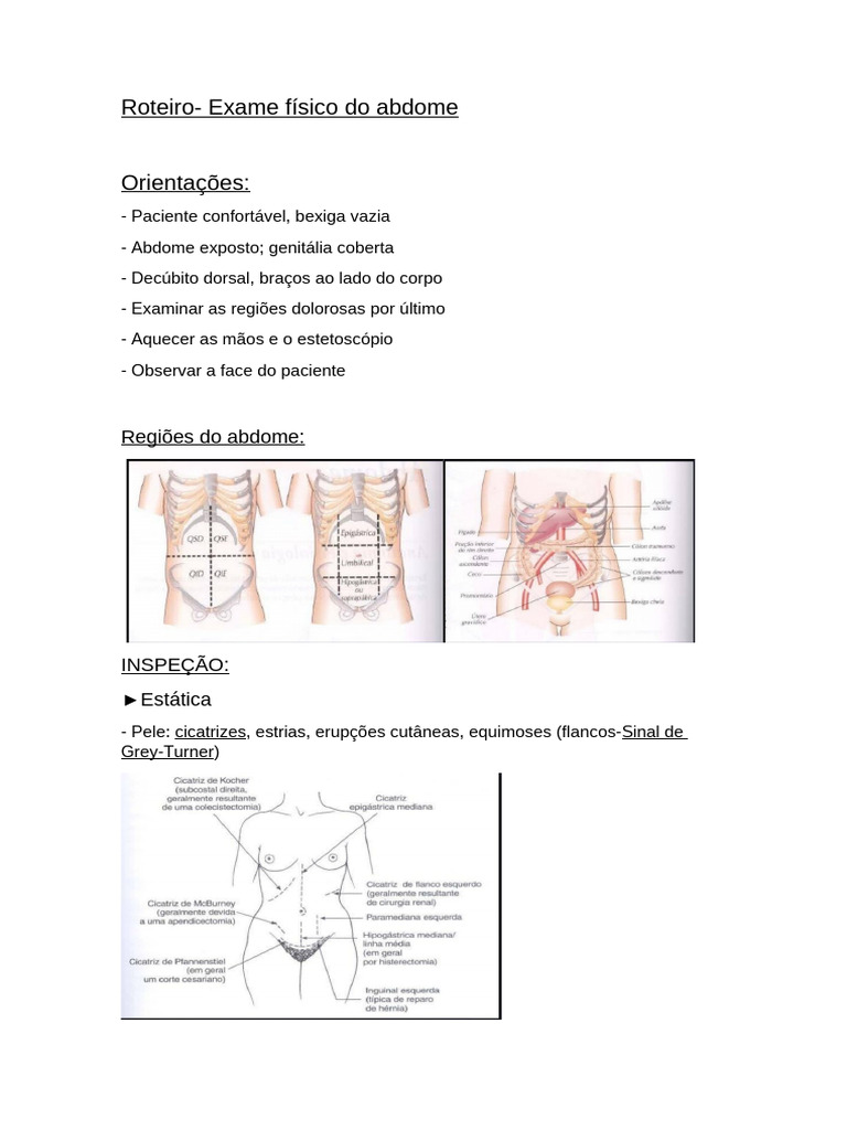 Roteiro para Exame Físico do Abdome | PDF | Gastroenterologia | Abdômen