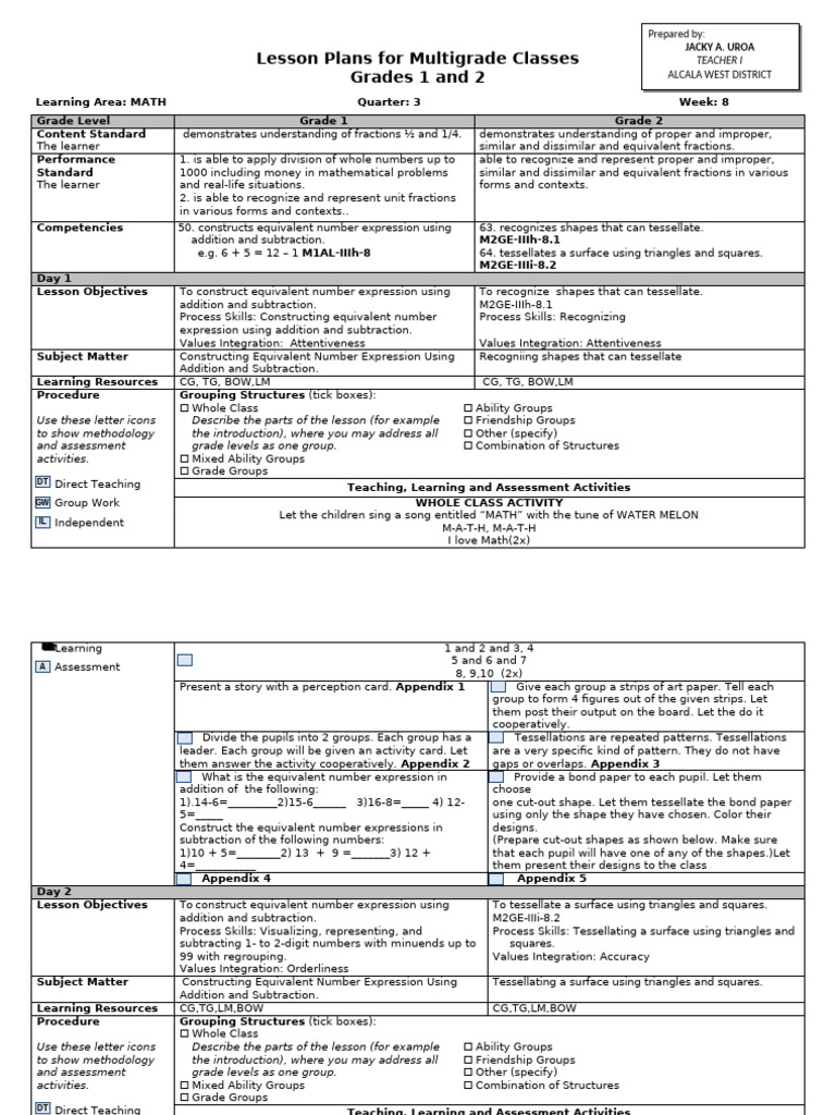 Multigrade Math Lesson Plans: Grades 1-2 | PDF | Rectangle