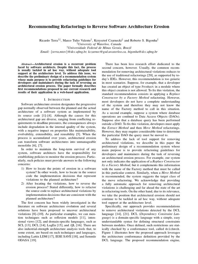 Refactoring Guidelines for Architecture Erosion | PDF | Class (Computer ...
