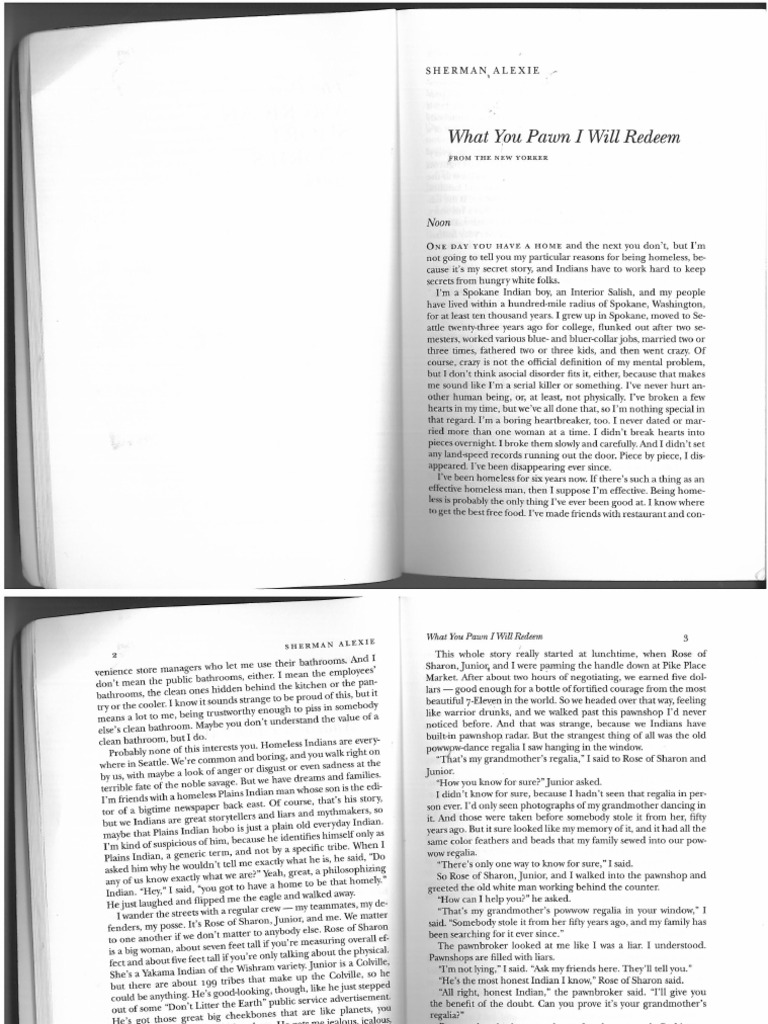 What You Pawn I Will Redeem (Sherman Alexie) | PDF