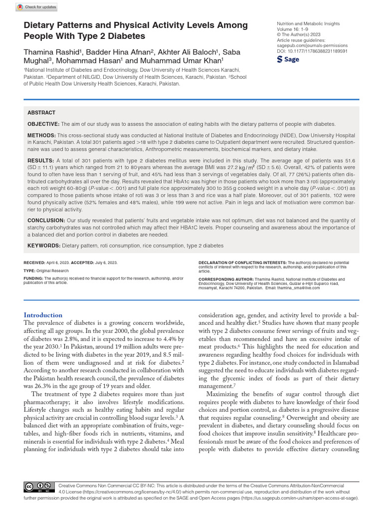 Rashid Et Al 2023 Dietary Patterns and Physical Activity Levels Among ...